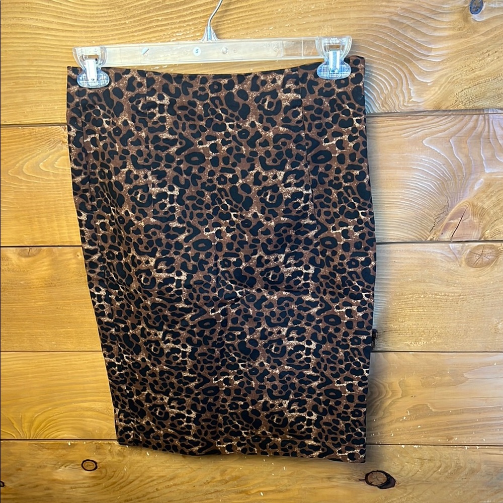 Old Navy Women’s Leopard Black Brown Midi Pencil Skirt 8 Cocktail side zip Event